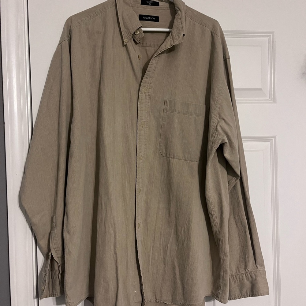 Nautica Men’s Corduroy Khaki Button Down Shirt XL